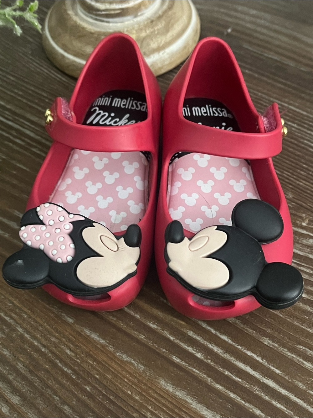 Mini Melissa Kissing Minnie & Mickey Red Pink Mary Shoes Flats Size 5
